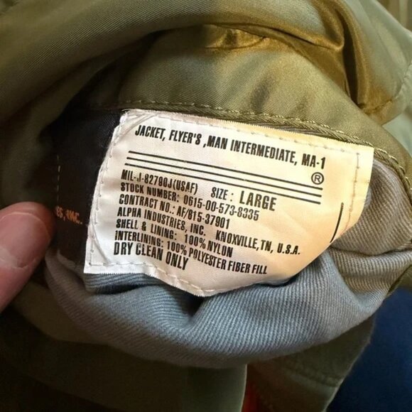 Alpha Industries MA-1 Flyers Jacket (Mil-Spec, Large) – Sage Green - Picture 3 of 6